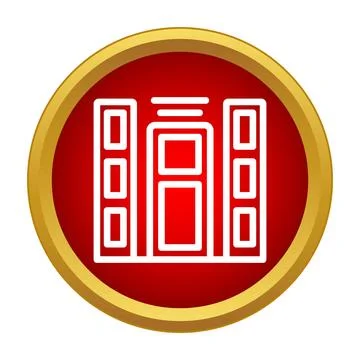 Building line icon in red and gold circle Ilustración de archivo