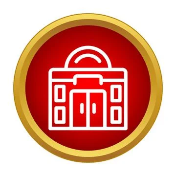 Building line icon in a red circle with golden frame 스톡 일러스트