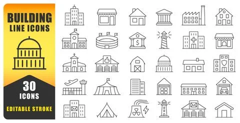 Building Line Icon Set Stock Illustration