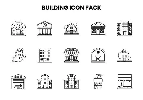 Building Line Icons Pack Stock Illustration