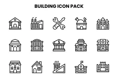 Building Line Icons Pack 库存插图