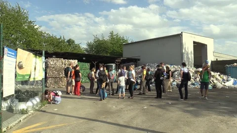 Building line for industrial sorting of different of plastics waste. excursion Stock Footage 90179316