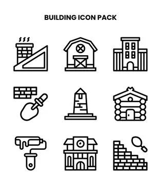 Building Line Set Icons Pack Stock Illustration