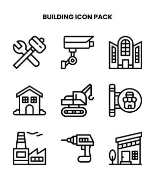 Building Line Set Icons Pack Ilustración de archivo
