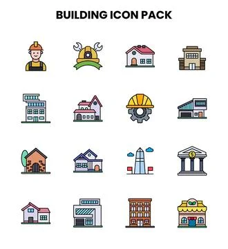 Building Lineal Color Bundle Icons Pack Ilustración de archivo