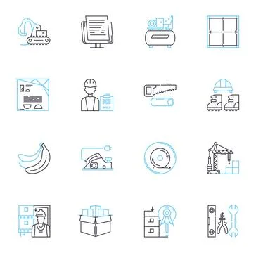 Building linear icons set. Construction, Architecture, Foundation, Brickwork Ilustración de archivo