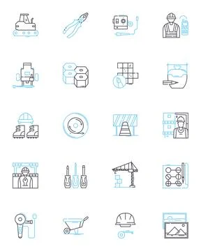 Building linear icons set. Construction, Architecture, Foundation, Brickwork Ilustración de archivo