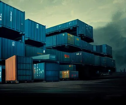 The building of the logistics center. Commodity containers. Stock Illustration