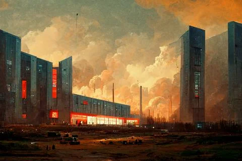 The building of the logistics center. Commodity containers. Ilustración de archivo