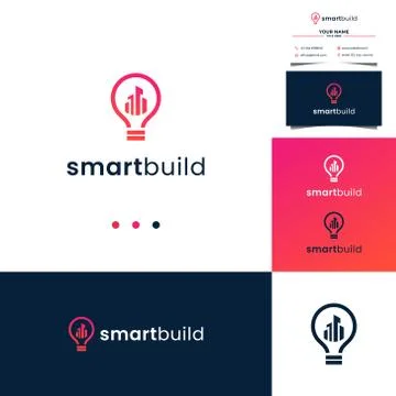 Building logo design with lightbulb concept and business card template Illustrazione stock