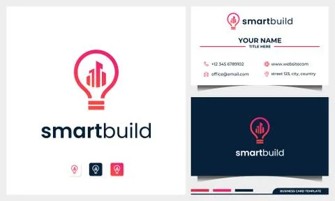 Building logo design with lightbulb concept and business card template Stock Illustration