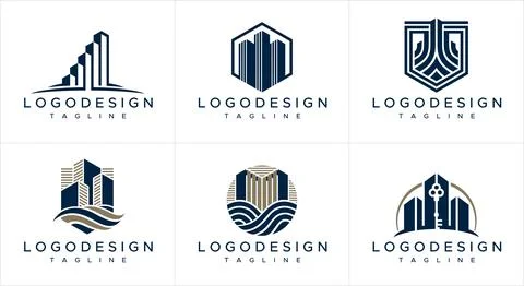 Building logo design set. Abstract apartment construction logo vector. Stock Illustration