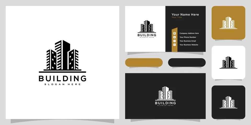 Building logo vector design and business card Illustrazione stock