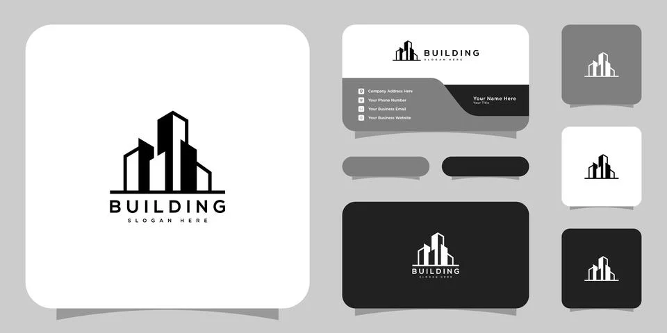Building logo vector design and business card Stock Illustration