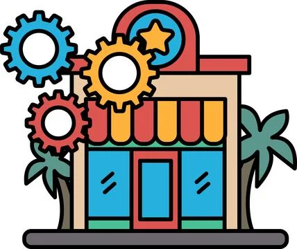 A building with a lot of gears on it Ilustración de archivo