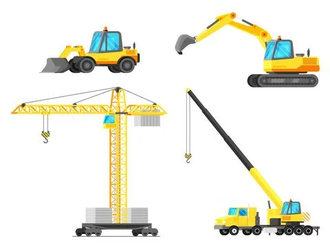 Building Machines Icon Set. Construction Equipment Stock Illustration