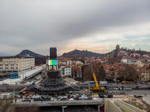 Building main stage and tower of Plovdiv 2019 European Capital of Culture. Stock Photos