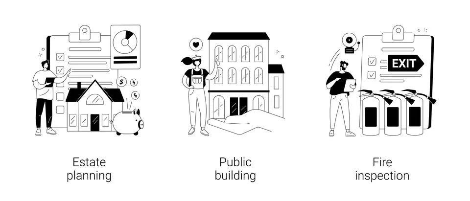 Building maintenance abstract concept vector illustrations. Ilustración de archivo
