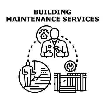 Building maintenance services concept illustrating property renovation work Stock Illustration