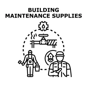 Building maintenance supplies concept with workers and service icons Ilustração Stock