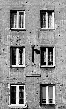 Building with marks of shots Stock Photos