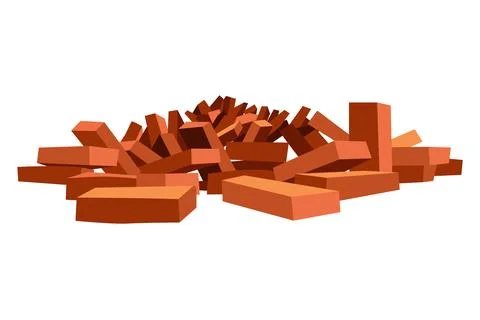 Building material. Heap of red brick. Cartoon supplies for buildings works Ilustración de archivo