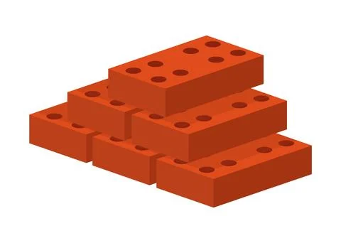Building material. Heap of red brick. Cartoon supplies for buildings works Ilustración de archivo