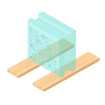 Building material icon isometric vector. Glass block and two wooden plank icon Ilustración de archivo