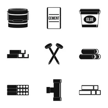 Building material icon set, simple style Stock Illustration