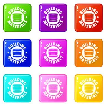 Building material icons set 9 color collection Ilustración de archivo