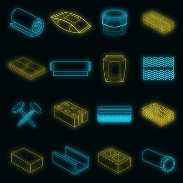 Building material icons set vector neon Ilustración de archivo
