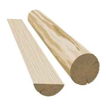 Building material. Round tree and half log. Cartoon supplies for buildings works Stock Illustration