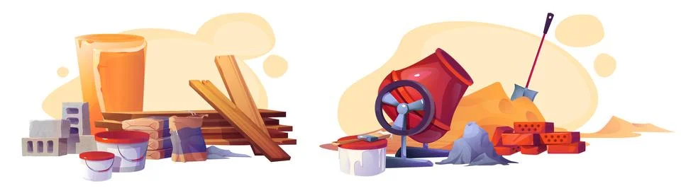 Building material stacks cartoon set Stock Illustration