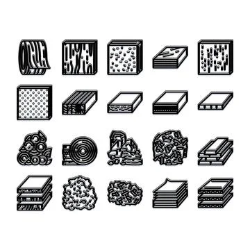 Building materials and insulation construction elements icons Stock Illustration