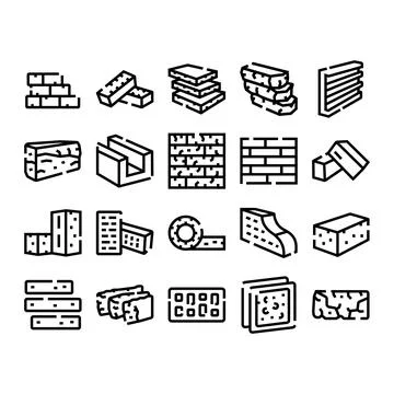 Building materials brick block masonry line icons Stock Illustration