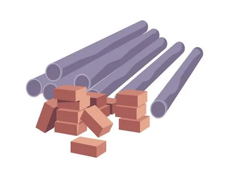 Building materials in cartoon style: bricks and pipes. Ilustración de archivo