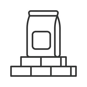 Building materials, construction supplies, cement and bricks icon in line design Stock Illustration