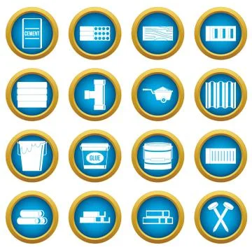 Building materials icons blue circle set Ilustración de archivo