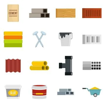 Building materials icons set in flat style Stock Illustration