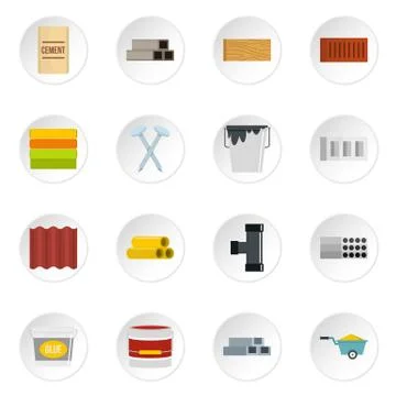 Building materials icons set in flat style Ilustración de archivo