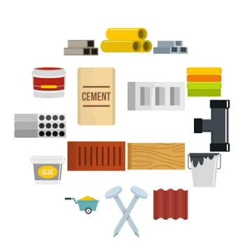 Building materials icons set in flat style Ilustración de archivo
