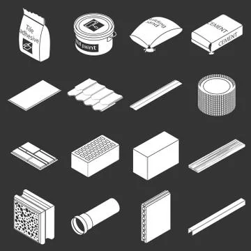 Building materials icons set grey vector Ilustración de archivo