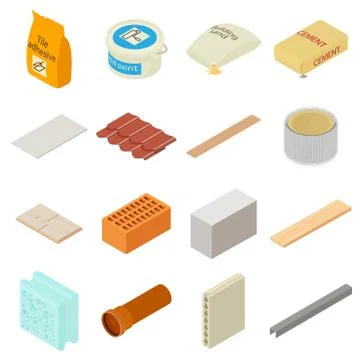 Building materials icons set, isometric style Stock Illustration