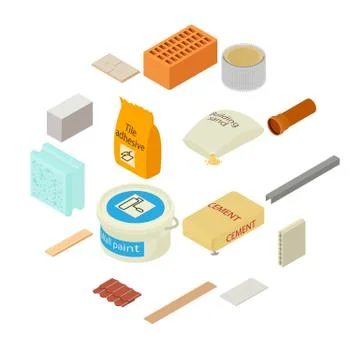 Building materials icons set, isometric style Ilustración de archivo
