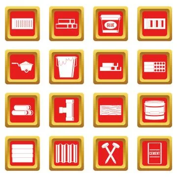 Building materials icons set red Ilustración de archivo
