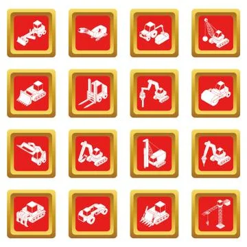 Building materials icons set red square vector Ilustración de archivo