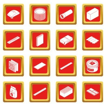 Building materials icons set red square vector Ilustración de archivo