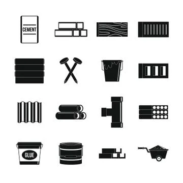 Building materials icons set, simple style Ilustración de archivo