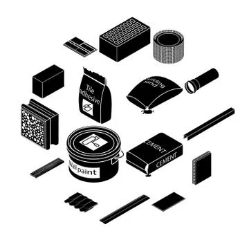 Building materials icons set, simple style Stock Illustration
