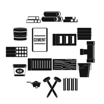 Building materials icons set, simple style Stock Illustration